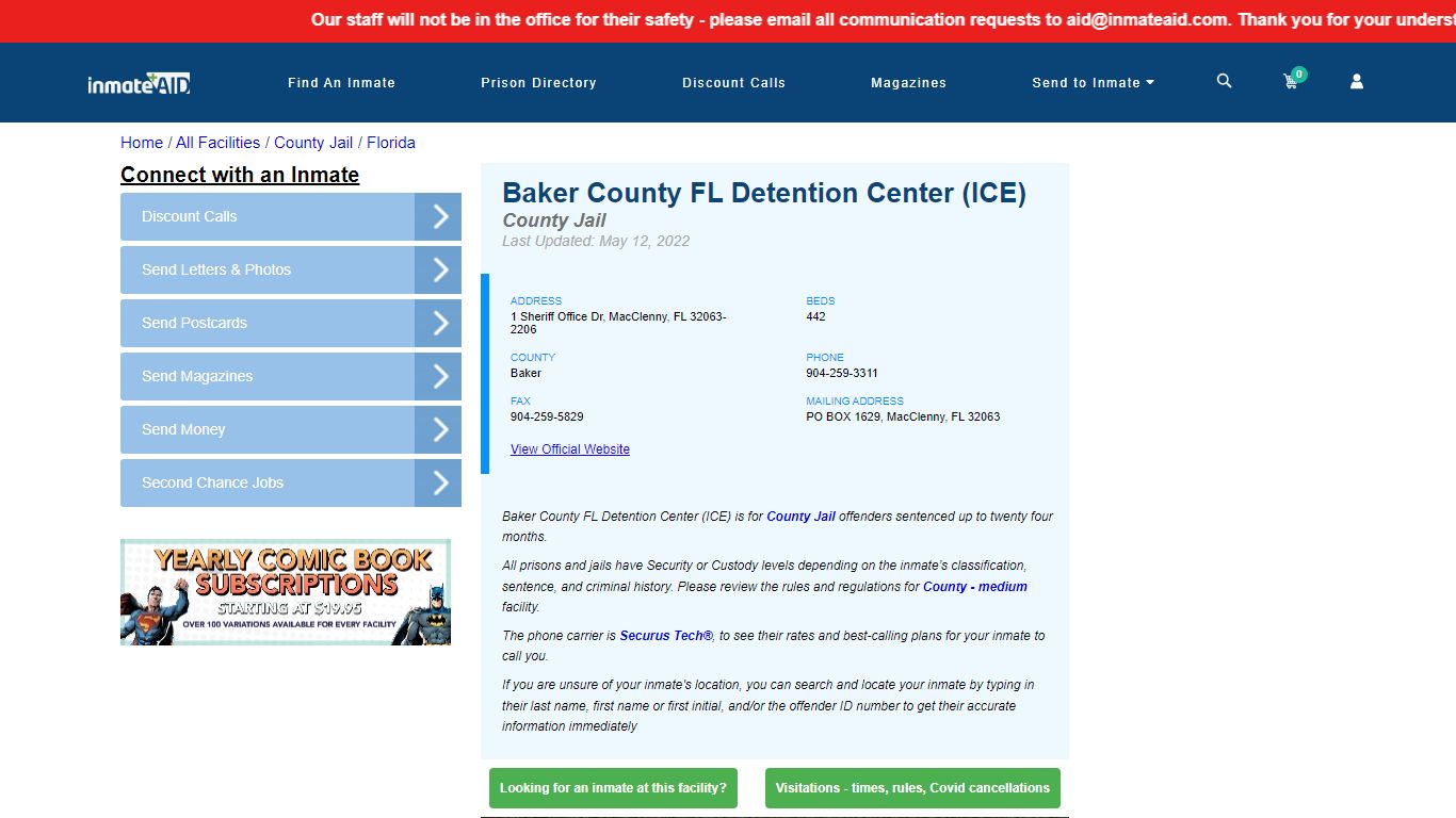 Baker County FL Detention Center (ICE) - Inmate Locator ...
